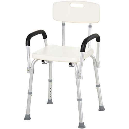 HOMCOM Chaise de Douche siège de Douche Ergonomique Hauteur réglable Pieds antidérapants Dossier accoudoirs Amovibles Charge Max. 136 Kg alu HDPE Blanc