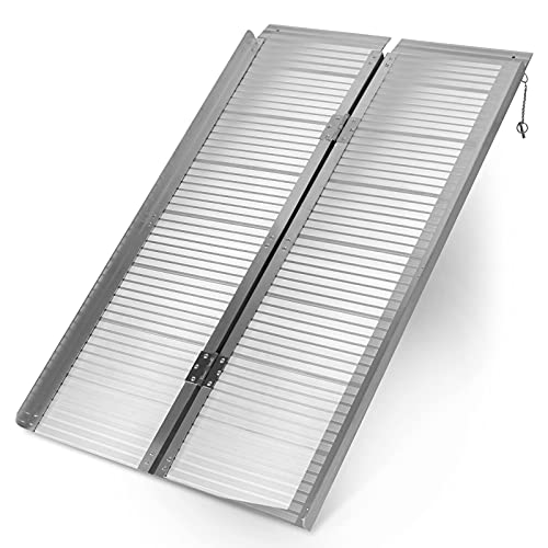 Jago® Rampe de Fauteuil Roulant - Pliable, Portable, Capacité 270 kg, Aluminium, Surface Antidérapante, (90cm, 122cm, 150cm) - Rampe d'Accès Valise, de Chargement pour Handicapés, Scooters (122 cm)
