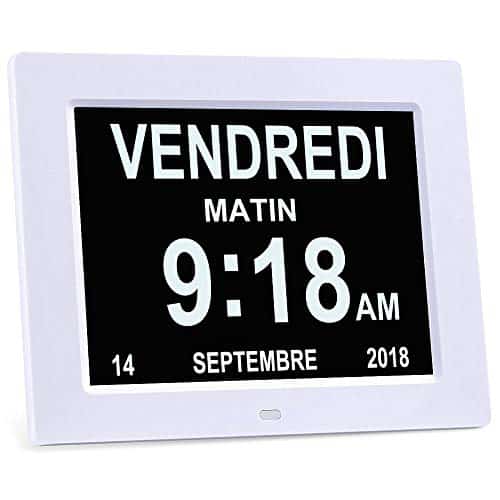SENXINGYAN 8" LCD Horloge Numérique Calendrier avec Date, Horloge Calendrier avec Date, Jour et Heure | Horloge Alzheimer | Horloge pour Les Seniors,C'est pour Les Parents (Blanc)