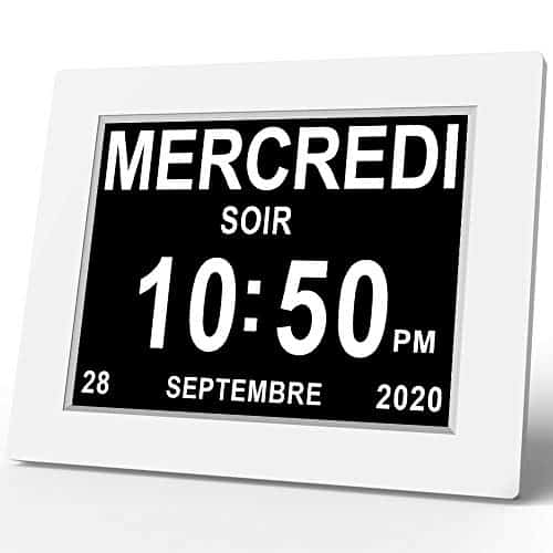 SINOIDEAS 8" Pouce LCD Horloge Numérique Calendrier avec Date Jour Et Heure Non-Abrégée Auto Dimming 8 Langues HD Display Rappel pour Alzheimer Les Personnes âgées et Les Enfants