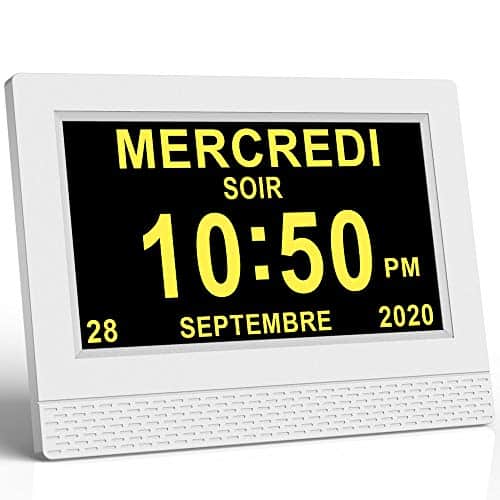 SINOIDEAS Horloge Numérique Calendrier Horloge Alzheimer Horloge Démence 7" LCD avec Date, Jour Et Heure, C'est pour Les Parents, Grands-Parents (Ecru)