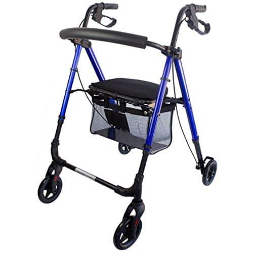 Mobiclinic, Déambulateur 4 roues leger, pliable et réglable, Mod. Augusto, Marque européenne. Rollator pour personnes agées, Avec siège, dossier et sac de cours, Bleu