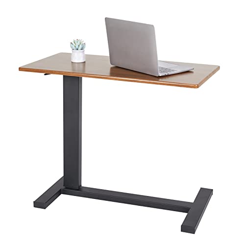FATIVO Table de Lit à roulettes, Large Table Roulante Réglable en Hauteur de 66 à 90 cm Table pour Lit Médicalisé Table Roulante Ordinateur Portable - 80x40x90cm, Vérin Pneumatique, Noir/Chêne