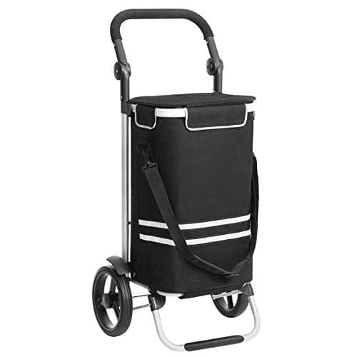 SONGMICS Caddie de Courses, Chariot de Courses, Pliable, avec Sac Isotherme, Polyvalent, Sac Amovible, roulettes, Solide, Noir KST03BK