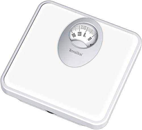 TERRAILLON Balance Pèse Personne Mécanique - Grand Cadran Rotatif, Plateforme Métallique, 120kg max - Modèle 'T61' Blanc