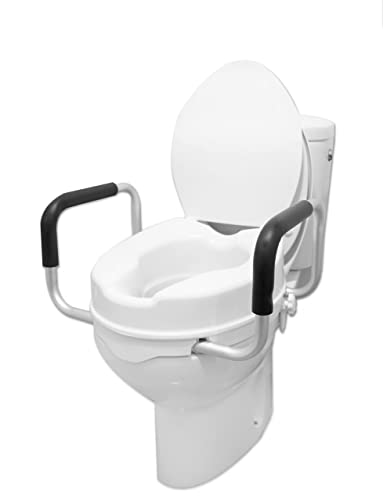 PEPE - Rehausseur WC Adulte avec Accoudoir (10 cm Hateur), Siège de Toilette Surelévé avec Couvercle, Rehausseur Toilette Adulte Post Operatoire, Surelévateur WC, Toilette Rehausseur de WC