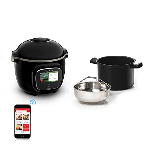 Moulinex Cookeo Touch Wifi Multicuiseur intelligent, Cuve 6 L, Haute pression, Guide pas à pas, 250 recettes intégrées, Application Moulinex CE902800, Noir