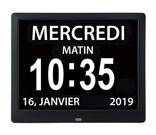 OPTEX - Horloge/calendrier digital pour sénior,date/Jour/Heure en français,Ecran 22cm 8.7pouces,alarme,rappel médicament