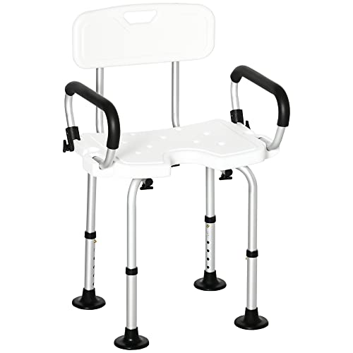 HOMCOM Chaise de Douche Ergonomique siège de Douche Hauteur réglable Pieds antidérapants Charge Max. 136 kg alu HDPE Blanc