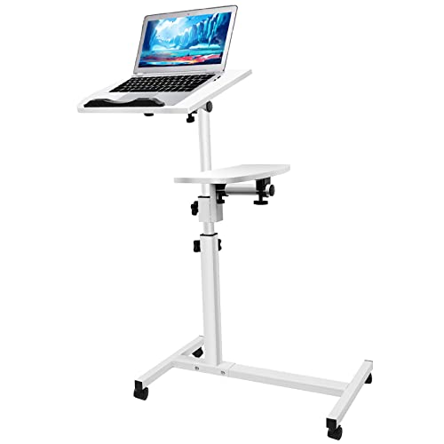 Table de Lit Roulante pour Ordinateur Portable Table Réglable en Hauteur 61,5-96,5cm et Inclinable Table De Travail avec 360°roulettes Et Structure en Métal pour Chambre,Charge Max15KG (Blanc)