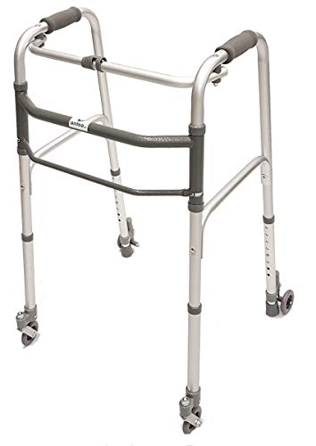 Déambulateur pliant réglable en hauteur avec 2 roues pivotantes et 2 roues avec système autobloquant