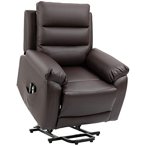 HOMCOM Fauteuil releveur électrique avec Fonction Massage Inclinaison réglable 8 Modes Repose-Pied Ajustable PU Chocolat 2 télécommandes Inclus