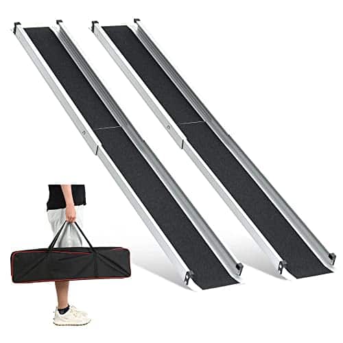 2PCS Rampes Télescopiques pour Fauteuils Roulants, gardhom 120-213CM Rampe d'Accès pour Fauteuils Roulants Rampe d'Accès Antidérapante Réglable avec Bords de Sécurité Max. 272 kg