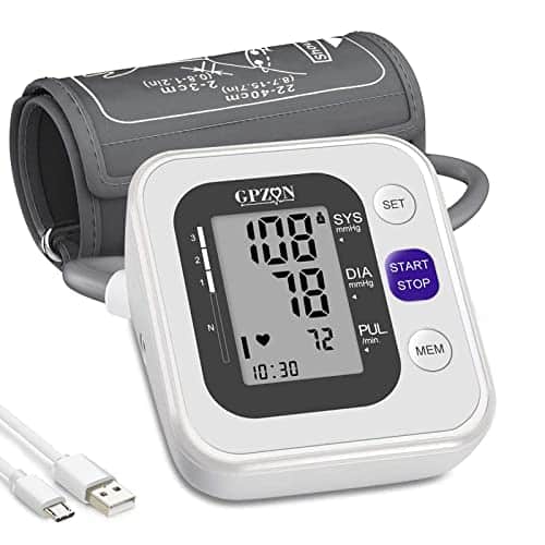 Gpzon Tensiomètre Électronique Professionnel Pour Le Haut du Bras, Manchette ajustable 22cm-40cm, Mémoire 2x120, Blanc