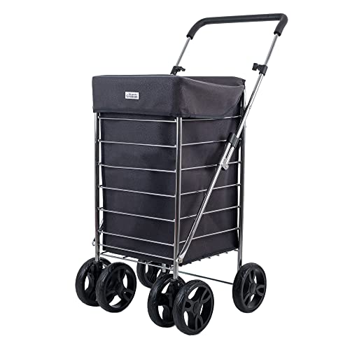 Alexander Graham Designed For Better Living Chariot de magasinage sur Roues | Modèle Alexander Graham à 6 Roues pivotantes à l'avant | Nouveau Cadre à Pliage Facile (Gris Tourterelle)