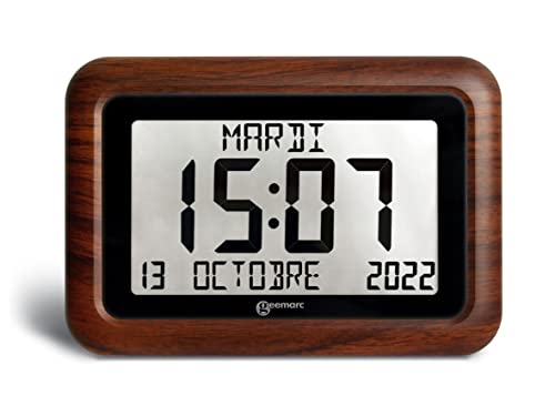 Horloge Calendrier - La Viso10 de Geemarc avec Réglage Automatique de l’Heure et Grands Caractères - Pour les Personnes Vivant avec Alzheimer - Fonctionne sur Pile - Sans Rétroéclairage - Version FR