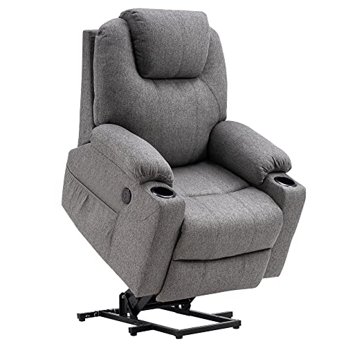 M MCombo 7040 Aide à se lever électrique fauteuil de relaxation pour le massage et le chauffage électrique réglable USB (tissu gris)