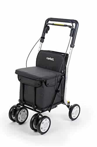 Carlett - Chariot de Courses Déambulateur 4 Roues avec Siège, Chariot Pliable avec Sac Amovible 29L/15kg et Compartiment de Rangement, Lett800 Senior Comfort, Noir, Néro