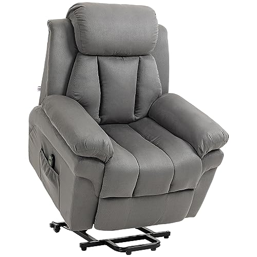 HOMCOM Fauteuil de Relaxation électrique Fauteuil releveur inclinable avec Repose-Pied Ajustable Velours (100% Polyester) Gris