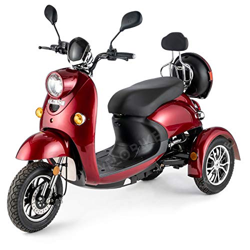 VELECO ZT63 Scooter pour handicapés 3 Roues Style rétro Senior Handicapé électrique 60V 650W 12 km/h Rouge