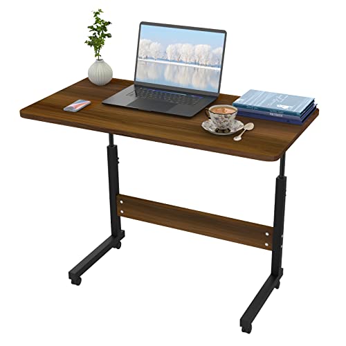 VIVOLILV Table Roulant de Lit Canapé pour Ordinateur Portable Hauteur Réglable,Bureau Table Informatique Table d'appoint avec 4 roulettes Verrouillables pour Bureau Chambre 80 * 40 * 69-90cm (Brun)