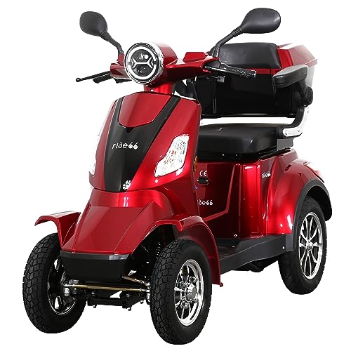 Scooter électrique 4 roues de mobilité pour senior et PMR, confort, sécurité et stabilité – RIDE66 RC60 (Rouge, Siège Standard)