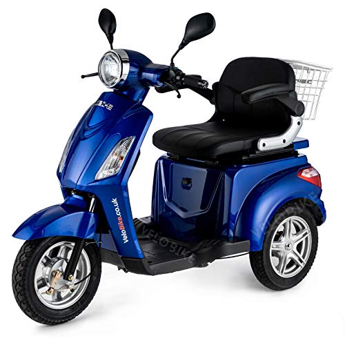 VELECO ZT15 - Scooter de mobilité 3 roues - Entièrement assemblé et prêt à l'emploi - Frein électromagnétique automatique - Compteur de vitesse à LED(BLEU)