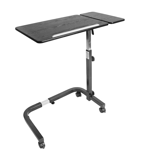 KMINA - Table de Lit Médical a Roulette, Table Hôpital, Tablette Réglable, Table d'Appoint C, Manger au Lit, Handicapés, Plateau Repas (Noir)