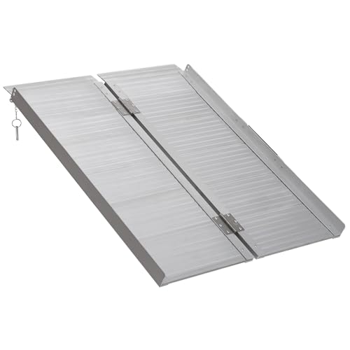 HOMCOM Rampe de Fauteuil Roulant Rampe de Chargement Rampe d'accès antidérapant Pliable en Aluminium avec Bordures Charge Max. 270 Kg 91 x 74 cm