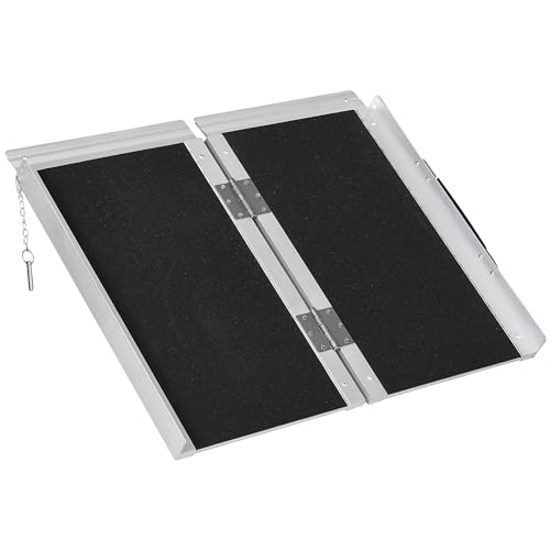 HOMCOM Rampe de Fauteuil Roulant Rampe de Chargement d'accès antidérapante Pliable avec Bordures de sécurité Max. 270 Kg dim. 60L x 73l x 5H cm alu. Noir