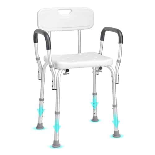 VEVOR Siège de Douche Antidérapant Hauteur Réglable 39-52 cm Chaise de Douche 158,8 kg Fauteuil de Bain avec Accoudoirs Dossier Aide à la Douche pour Personnes Âgées Femmes Enceintes Salle de Bain