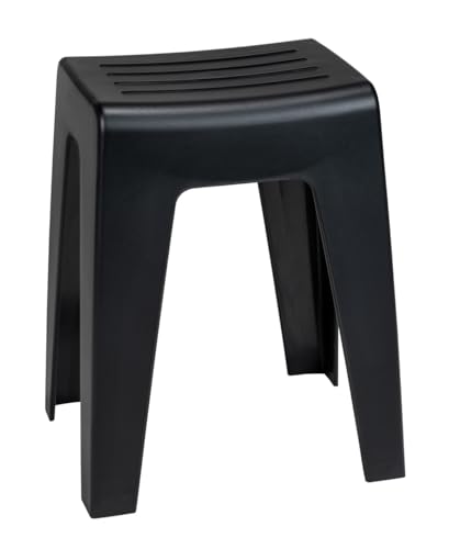 WENKO Tabouret de Bain Kumba, en Plastique, au Design Moderne de Haute qualité, pouvant Supporter des Charges jusqu'à 120 kg, idéal pour Salle de Bain & WC invités (l x h x p) 38 x 47 x 32 cm, Noir