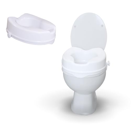 Mobiclinic, Rehausseur WC Adulte, 10 cm, Mod. titán, Marque européenne, Siège de Toilettes surélevé, pour Personnes agées, À mobilité réduite, Système Fixation latérale, Blanc
