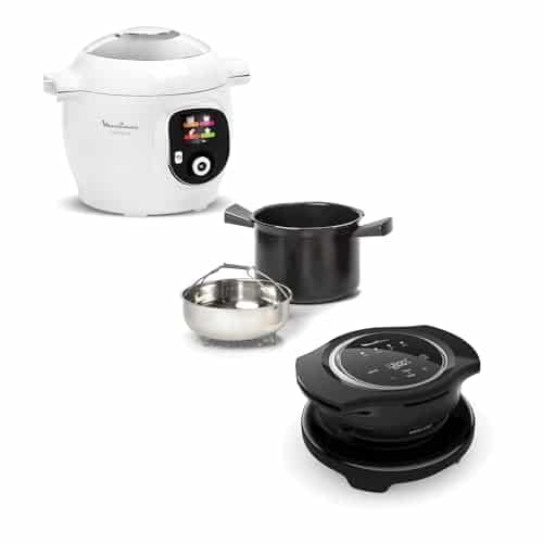 Moulinex Lot Multicuiseur intelligent Cookeo+, Cuisson haute pression, 80 recettes intégrées + Couvercle Extra Crisp pour frire sans huile, 4 programmes intégrés, Adaptable sur tous les Cookeo