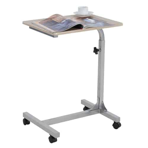 MEUBLE COSY Table de Lit pour Ordinateur Portable Hauteur Réglable Bout de canapé avec 4 roulettes Verrouillables Support PC pour Salon Bureau Chambre Bureau , Métal, Chêne, 48x37x79 cm