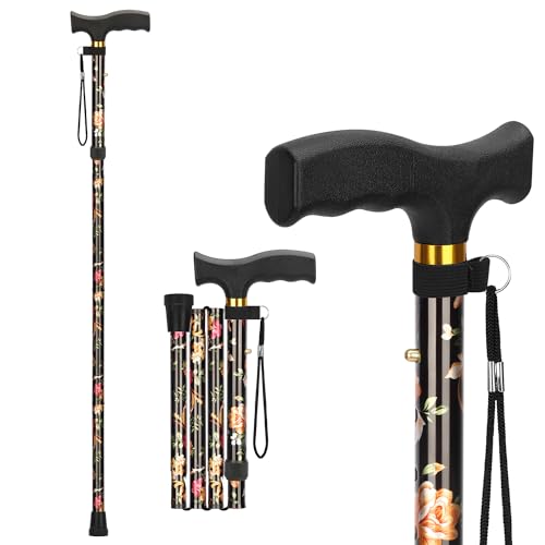 supregear Canne de Marche Pliable - Bâton de Marche Réglable en Hauteur, Canne de Voyage Légère et Flexible, Aide à la Mobilité Pliable pour Équilibre, pour Hommes et Femmes, Noir Floral