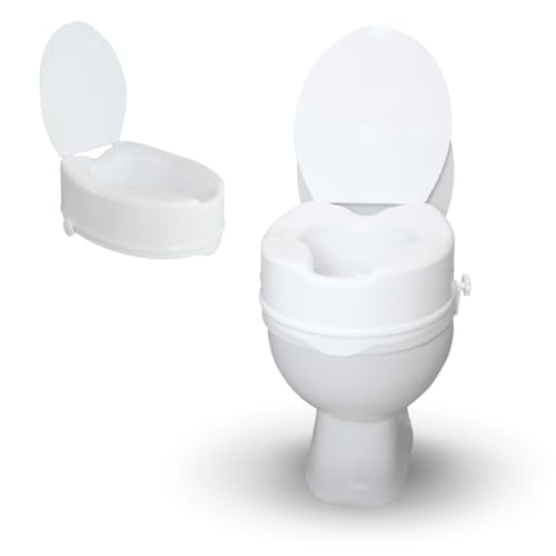 Mobiclinic, Rehausseur wc adulte, 14 cm, Mod. titán, Marque européenne, Siège de toilette surélevé, Couvercle, Pour personnes agées, Mobilité réduite, Blanc