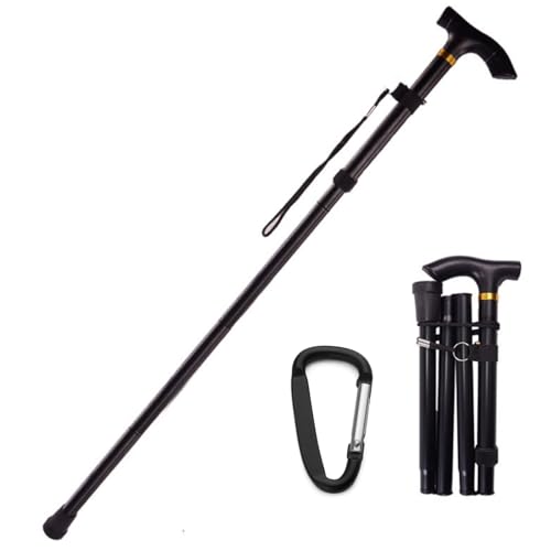 Canne en Aluminium Pliable et Ajustable, Canne Pliable Antidérapante, avec 1 Mousqueton Noir, Légère et Portable, pour La Randonnée,Alpinisme, Sports