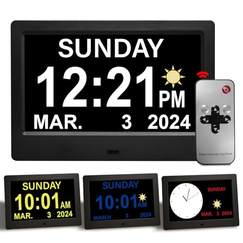 ACDOKE 7" Pouce LCD Horloge Numérique Calendrier avec Date Jour Et Heure Horloge Non-Abrégée Auto Dimming 8 Langues HD Display Rappel pour Alzheimer Les Personnes âgées et Les Enfants