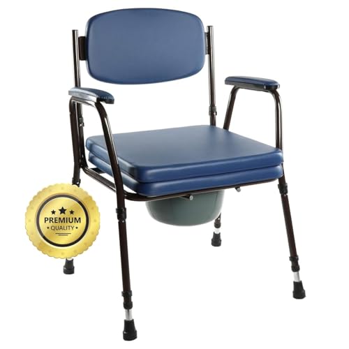 OrtoPrime Chaise Percée Adulte Portable Réglable - Chaise Toilette Adulte Acolchée WC Portable avec Bidet Accommodé - Chaise de Bain Gériatrique - Confortable et Résistante