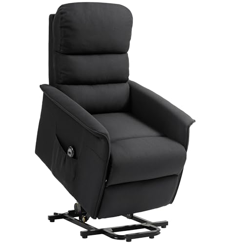 HOMCOM Fauteuil releveur électrique Fauteuil de Relaxation inclinable avec Repose-Pied, télécommande, Pochette, Tissu de Lin, Noir