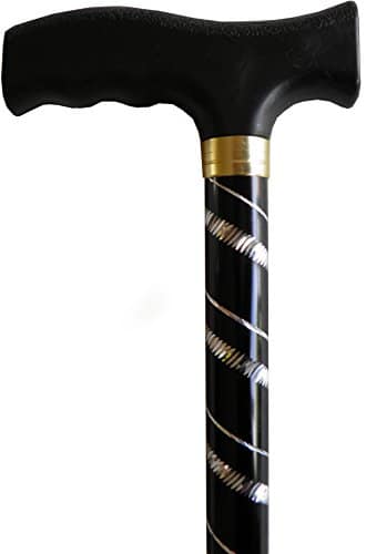 Canne de Marche Noire Luxueuse réglable avec Rayures mouchetées gravées en Argent pour Femmes - 58,4 cm - 97,8 cm