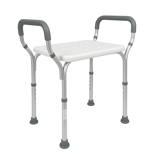 Mobiclinic®, Tabouret de Douche, avec Accoudoirs, Réglable en Hauteur, Acueducto, Embouts antidérapants, Léger, Ergonomique, Máx. 100 Kg, Aluminium et PVC, Blanc