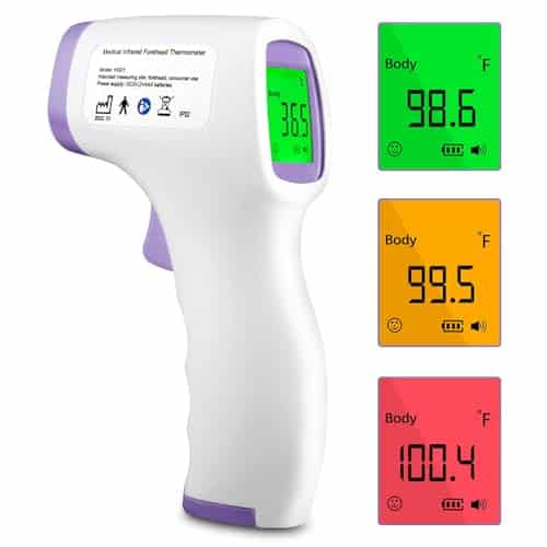 Thermomètre Frontal, Thermomètre Frontal Infrarouge avec Alerte Fièvre, Thermomètre Digital Sans Contact avec Fonction Mémoire, °C/°F, Thermometre Frontal Bebe et Adulte