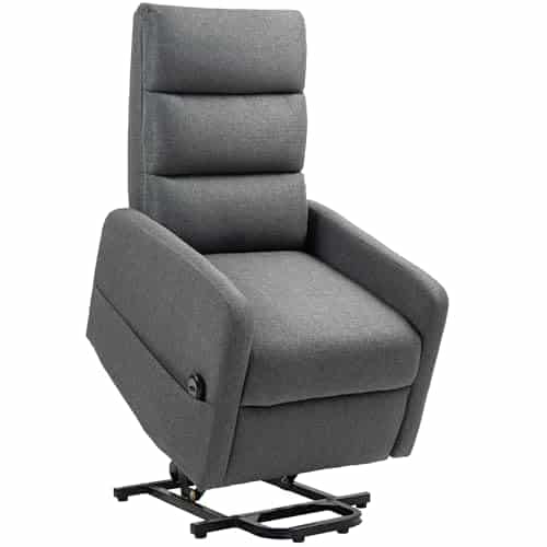 HOMCOM Fauteuil TV avec releveur électrique Fauteuil Relax avec Fonction Chaise Longue, Ressorts ensachés, Repose-Pieds, Fauteuil TV avec Poche latérale, télécommande et Aspect Lin, Gris foncé