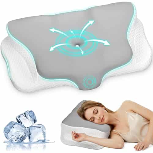 Ehomfory Oreiller Ergonomique Cervical Oreiller Memoire Forme, Oreiller Ergonomique à Mémoire de Forme pour Les Dormeurs sur Le côté, Le Dos et Le Ventre (Gris-Blanc)