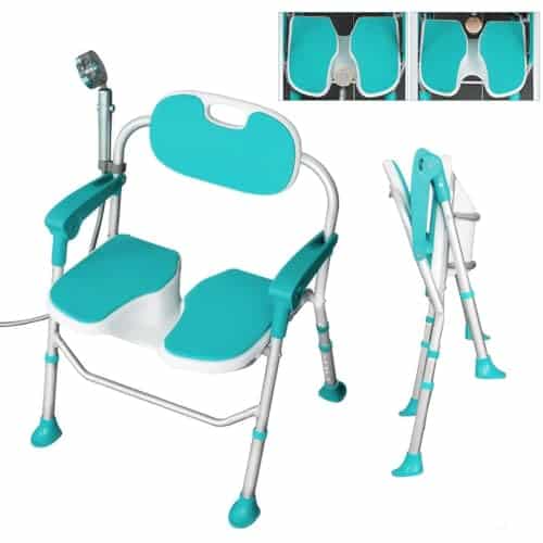 TAZZOR Chaise de Douche Pliable - Hauteur Réglable, 150KG - avec Boucle de Douche et Accoudoirs - Tabouret de Douche pour Personnes Âgées - Siège de Douche Adulte (Blue, 58 X 53 X 73 cm)
