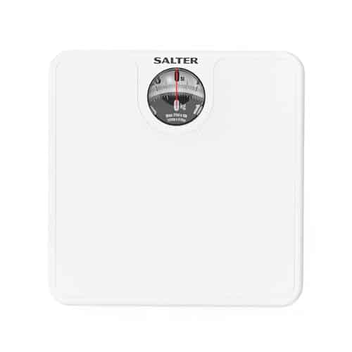 Salter Pèse Personne Mécanique avec Aiguille - balance avec cadran rotatif grossissant facile à lire, design compact et rembourré, capacité 133 kg, sans pile, blanc, 489JS WHDR