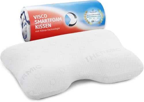 Coussin à Mémoire de Forme GIANFAR | Oreiller Cervical Orthopédique et Ergonomique | Mousse Viscoélastique | Idéal pour Dormir sur Le Côté | Taie avec Thermorégulation | 60x40x12/10cm