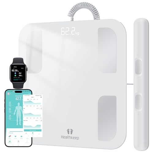 Pèse Personne Impédancemètre Balance Connectée avec 8 Electrodes Haute Précision, Composition Corporelle Complète avec 18 Données Corporelle pour Andriod et iOS